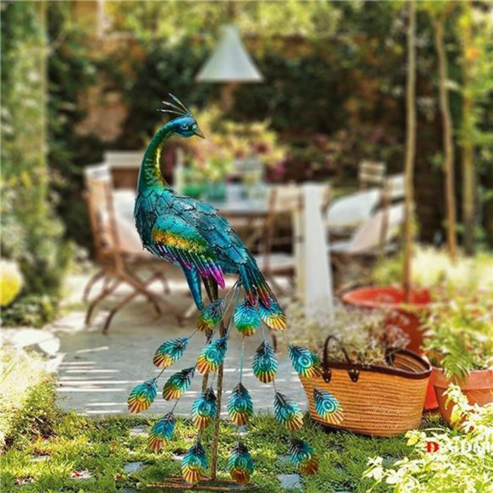 Metal Peacock Garden Statue and Sculpture, Peacocks Yard Art Lawn Ornament(1-Pc) - Picture 3 of 7